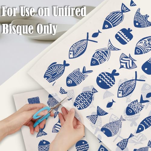 SUPERDANT 5PCS Fish Underglaze Paper Transfer Hand Drawn Fishes Transfer Paper for Clay Ceramic Porcelain Under Glaze Transfers for Pottery Enamel Decals Blue Underglaze Decal Papers Handcrafted Gifts