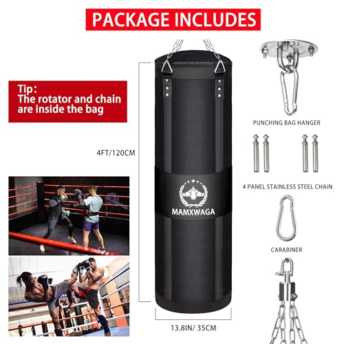 4FT Canvas Punching Bags for Adults, Hanging Heavy Boxing Bag for Kickboxing Karate Taekwondo Muay Thai Training, Max Load-Bearing 180 Lbs (Unfilled) - color: 4FT Black