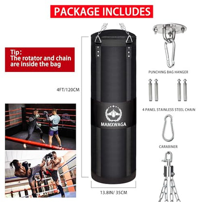 4FT Canvas Punching Bags for Adults, Hanging Heavy Boxing Bag for Kickboxing Karate Taekwondo Muay Thai Training, Max Load-Bearing 180 Lbs (Unfilled) - color: 4FT Black