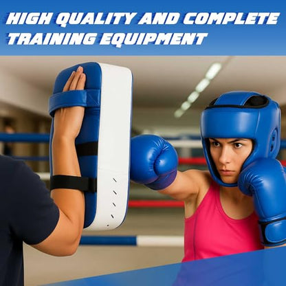 5-in-1 Kids Boxing Pads Gloves Kick Punching Mitts Set with - color: Blue, size: 8 oz