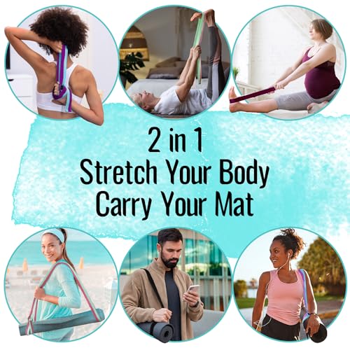 TECEUM 2 IN 1 Yoga & Mat Strap for Stretching – Cotton – 6/8/10 ft - color: Blue, size: 10 ft
