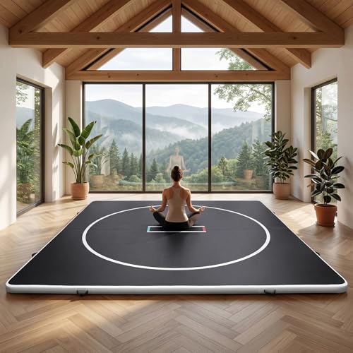 Inflatable Wrestling Mat 13FT x 4IN, PVC Portable Wrestling Mats for Home, 4" Thick Jiu Jitsu Mats with Circles for Wrestling, Martial Arts, Jitsu, BJJ, Boxing, MMA, Judo Indoor Outdoor Use