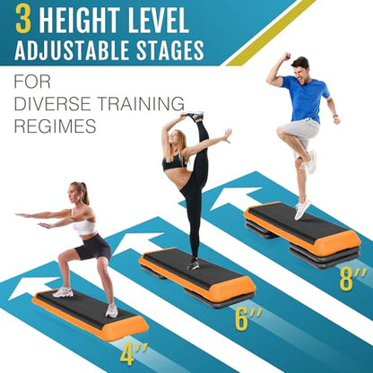 F2C 43 inch Aerobic Exercise Step Platform Adjustable Height Stepper Exercise Workout Step Bench with 4 Risers 4" - 6" - 8" Large Fitness Exercise Stair Step for Home Gym Fitness Training - color: Yellow