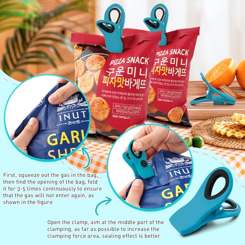 FINDMAG 12 Pack Chip Clips, Big Food Clips Blue Magnetic Clip, RV Accessories, Magnetic Bag Clip with Airtight Seal for Chips, Bread, Snacks, Fridge Organize, Kitchen Storage, Note