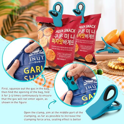 FINDMAG 12 Pack Chip Clips, Big Food Clips Blue Magnetic Clip, RV Accessories, Magnetic Bag Clip with Airtight Seal for Chips, Bread, Snacks, Fridge Organize, Kitchen Storage, Note