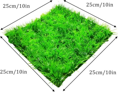 Artificial Aquarium Grass Mat Decor (10"x10") - Plastic Lawn Ornament for Fish Tank, Green Landscape Plants Decoration for Saltwater Freshwater Tropical Aquariums