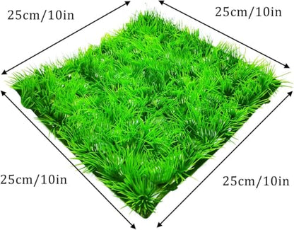 Artificial Aquarium Grass Mat Decor (10"x10") - Plastic Lawn Ornament for Fish Tank, Green Landscape Plants Decoration for Saltwater Freshwater Tropical Aquariums