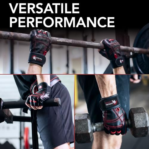 Genuine Leather Gym Gloves for Men Women, Wrist Wrap Support Workout Gloves for Weight Lifting Crossfit Deadlift Barbell Exercise Palm Padding Callus Protection Grips - size: Small