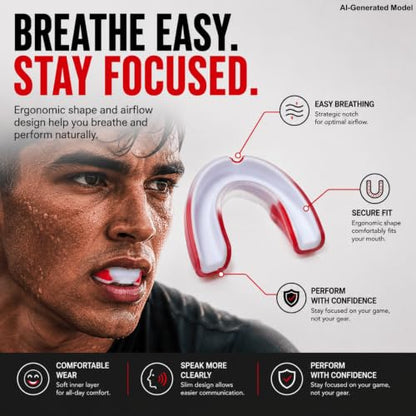 Mouth Guard for Sports, Youth&Adult Mouthguard for Football, Lacrosse, Hockey, Boxing, MMA, Mouth Piece, Protective Gear (White Red) - color: White Red