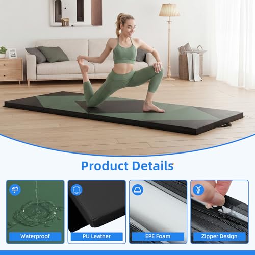 Polar Aurora 4'x8'x2 Thick Folding Gymnastics Exercise Mat Aerobics Stretching Yoga Mats - color: Green-Black
