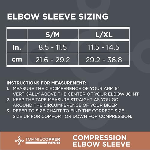 Tommie Copper Elbow Compression Sleeve, 15-20 mmHg (L/XL, Black) - size: Large/Extra Large