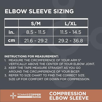 Tommie Copper Elbow Compression Sleeve, 15-20 mmHg (L/XL, Black) - size: Large/Extra Large