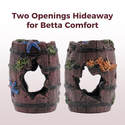 Aquarium Decor for Betta Fish Tanks, Tank Accessories, Starfish Barrel x 1 pcs, Aquarium Plants x 4 pcs