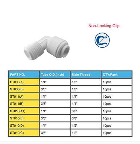 RO Tubing/Hose Connector 90 Degree Plastic Elbow Male Threaded Tube Adapter 3/8 Male Elbow X 3/8 Tubing OD Quick Connect Fitting for Water Filters/RO Systems (10, 3/8"OD*3/8"Male Thread)
