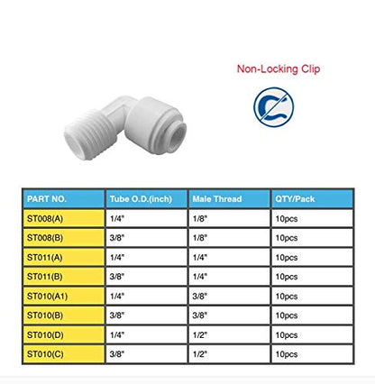 RO Tubing/Hose Connector 90 Degree Plastic Elbow Male Threaded Tube Adapter 3/8 Male Elbow X 3/8 Tubing OD Quick Connect Fitting for Water Filters/RO Systems (10, 3/8"OD*3/8"Male Thread)