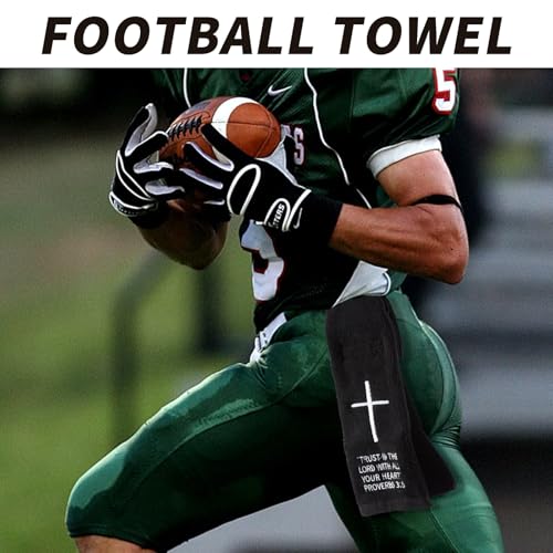 Black Football Towel with Hook and Loop Closure, Cotton Christian Cross Quarterback Qb Sports Towels for Men Youth Boys Adults - color: Proverbs 3:5(black）