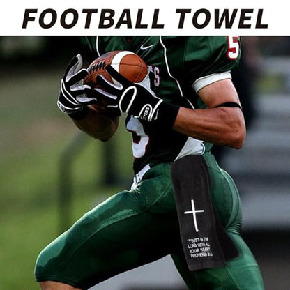 Black Football Towel with Hook and Loop Closure, Cotton Christian Cross Quarterback Qb Sports Towels for Men Youth Boys Adults - color: Proverbs 3:5(black）