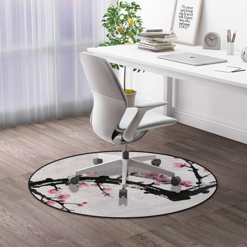 Apartment Decor Non-Slip Round Office Chair Mat for Hardwood Floors, Plum Blossom Branch Rolling Chair Protector, Black Red Pink Diameter 39.4 in - color: Apartment Decor_1084, size: Diameter 39.4 in