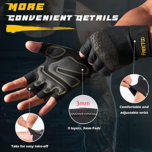 FREETOO Fingerless Workout Gloves for Men,Padded Palm Weight Lifting Gloves - size: Large