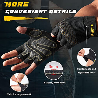 FREETOO Fingerless Workout Gloves for Men,Padded Palm Weight Lifting Gloves - size: Large