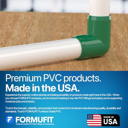 1/2” 90 Degree Elbow Furniture Grade PVC Fitting in Green, Made in USA, UV-Resistant, Impact-Proof, 0.840” Actual Socket Diameter (Pack of 10) - F01290E-GR-10 - color: Green