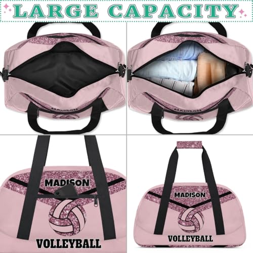 Personalized Volleyball Bag Teens, Light Pink Glittering | Custom Gym Bag Name Overnight Duffel Bag for Practice Sports Bag - color: Dark Pink