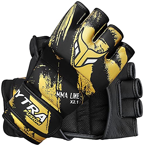 Mytra Fusion MMA Gloves – Grappling Pre-Curved Gloves Real Leather Sparring Gloves for Cage Fighting, Punching, Training, Kickboxing, Muay Thai and Martial Arts - size: Large