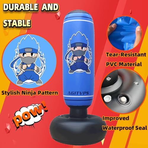 Inflatable Punching Bag Set, 66" Punching Bag for Boys & Girls Aged 8-12 with Kids Boxing Gloves, Super Air Pump | Suitable for Children's Daily Exercise, Happy Family Time - color: Vivid Blue