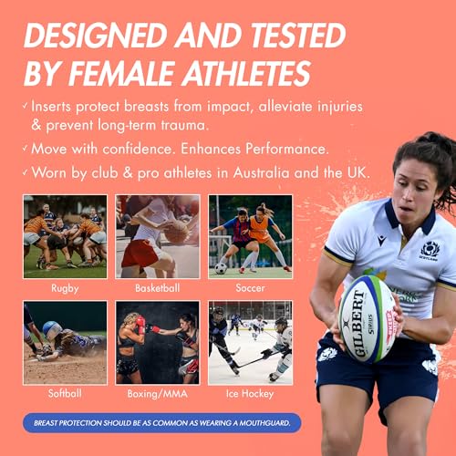 Universal Sports Bra Protective Inserts | Body-Contoured Breast Protection Cups | Any Sport. Any Level | Impact-Absorbing Chest Guard for Rugby, Soccer, Lacrosse, MMA & Basketball - size: X-Large
