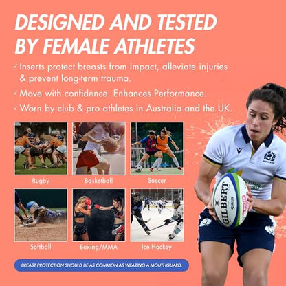 Universal Sports Bra Protective Inserts | Body-Contoured Breast Protection Cups | Any Sport. Any Level | Impact-Absorbing Chest Guard for Rugby, Soccer, Lacrosse, MMA & Basketball - size: X-Large
