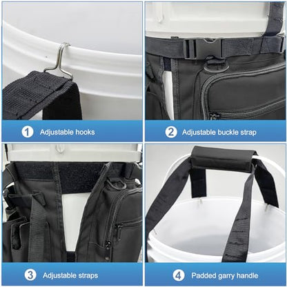 Fishing Bucket Organizer with Bucket Cover Fishing Tackle Bag with Rod & Plier Holder, Multi-Pockets for 5 Gallon Bucket Fishing Gear & Accessories Father Gifts