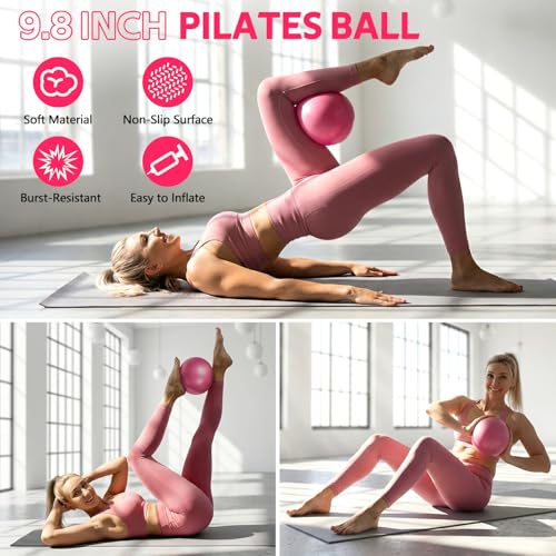 WALITO Home Pilates Kit for Women,Pilates Ring Set with Magic Circle,Resistance Bands,Figure 8 Workout Bands,Mini Ball, Compact Toning Fitness Essentials Starter Set Accessories Gift - color: PINK SET
