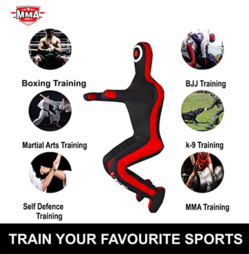 Kids Grappling Standing Dummy - Unfilled – Wrestling, Jiu-Jitsu, MMA Training Dummy with Moveable Arms and Legs – Durable Polyester Fabric - color: Black-Sit, size: 6 ft-72 Inch