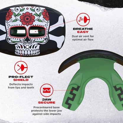SAFEJAWZ Lip Guard, Football Mouth Guard with Detachable Strap - color: Skull