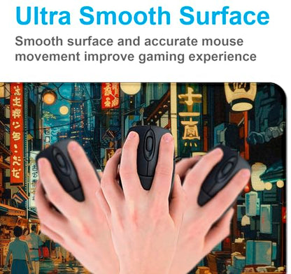 Cute Japanese Street Keyboard Desk Mat, Tokyo Night View Computer Mouse Mat | The Surface Of The Mouse Pad Is Designed With Fiber Woven Material, And The Base Is Made Of Natural Anti Slip Rubber. - color: Tokyo Street