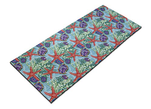 Lunarable Underwater Yoga Mat Towel, Floral Arrangement Under The Sea Starfish and Moss Pattern Abstract Nature Scene, Non-Slip Sweat Absorbent Yoga Pilates Workout Pad Cover, 25" x 70", Multicolor