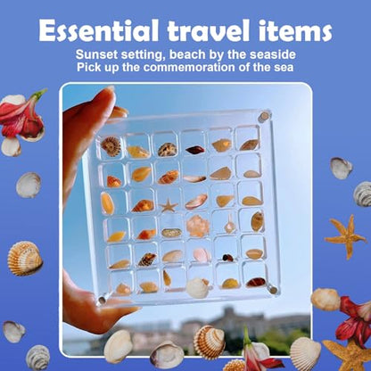 Artlunar 36 Grids Acrylic Display Box, Approx. 12 x 12 cm Clear Magnetic Shadow Box for Seashell, Rock, Crystal, Thimble Collection, Mini Trinket Display Holder for Collector