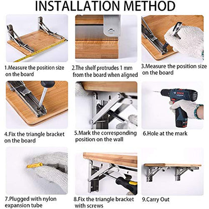 Storystore Folding Shelf Brackets - 12 Inch Heavy Duty Stainless Steel Collapsible Shelf Bracket for Bench Table, Space Saving DIY Bracket, Max Load: 550lb (2 PCS - size: 12 Inch