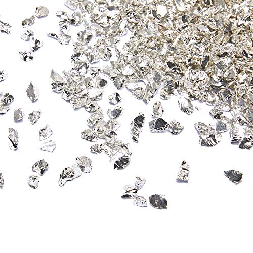 TWINKLING High Luster Fire Glass Gravel Stone Glitter,Broken Glass,Fire Gems Chips,Crushed Glass for Fire Pit Crafts Resin Art Aquarium Garden Decoration,3-6mm,1-Pound Jar (Silver)