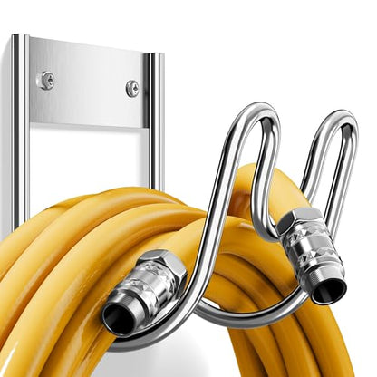 Stainless Steel Garden Hose Holder - Extra Large Heavy Duty Silver SS304 Wall Mounted Hanger for Water Hose, Extension Cords, Vacuum Lines, Anti-Rust