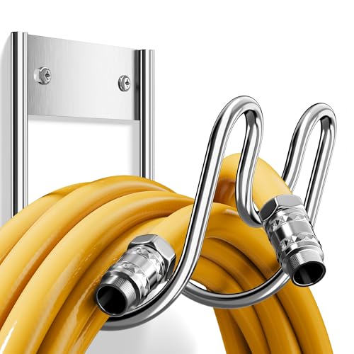 Stainless Steel Garden Hose Holder - Extra Large Heavy Duty Silver SS304 Wall Mounted Hanger for Water Hose, Extension Cords, Vacuum Lines, Anti-Rust