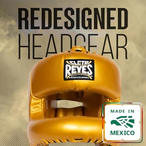 CLETO REYES Boxing Headgear with Face Bar for Men and Women, Protective Head Guard Face Saver, Sparring Fighting Sports - color: Solid Gold