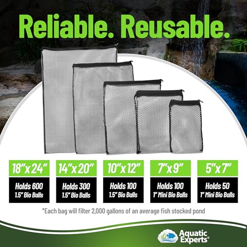 Aquatic Experts Mesh Media Bags – Large Hole 1/8" Mesh with Rustproof Plastic Zipper for Bio Balls & Large Filter Media (14" x 20", 1 Pack)