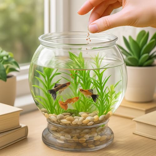 Plastic Fish Bowl 38 oz Decorative Small Mini Fishbowl Round Plastic Aquarium Fish Bowls Unbreakable Heavy Duty Bowl for Centerpiece Vases, Party Decorations, Pack of 1