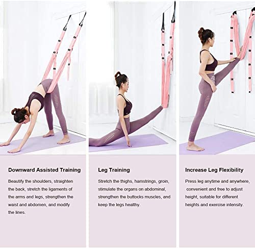 Yoga Stretching Strap, Adjustable Height Leg Stretcher Waist Back Stretch Band Aerial Yoga, Anti-gravity Inversion Exercises Door Flexibility Tensile Trainer for Rehab Pilates Dance Splits (Pink)