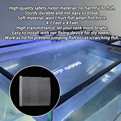 Clear Fish Tank Net, Cuttable Aquarium Lid, Plastic Aquarium Mesh, Fish Tank Top Cover, Screen Cover to Prevent Jumping Fishes, 4 x 4.7 feet