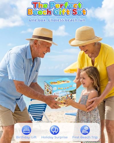 30PCS Beach Toys for Kids Ages 3-10, All-in-One Sand Toys Set with 2 Collapsible Buckets, Shovels, Trucks & Molds, Keep Kids Busy for Hours - Easy to Carry for Beach Travel Sandbox Play