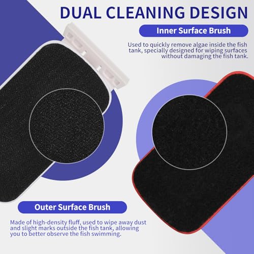 Aquarium Magnet Glass Cleaner Brush,Glass Fish Tank Algae Brush Cleaning Tool, with Two Algae Scraper，Floating Design Brush,Easy to Clean,Suitable for 1/8 to 1/3 Inch Fish Tank(Small)