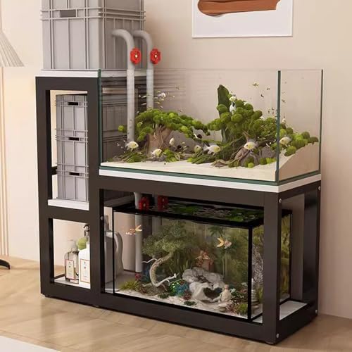 Fish Tank Stand,Metal Aquarium Turtle Shelf, Multi-Tier Fish Tank Stand with Non-Slip Pads & Sturdy Support, 130cm/51.2in, Perfect for Reptile Habitat & Aquatic Decor (Black B) - color: Black B, size: 130cm/51.2in