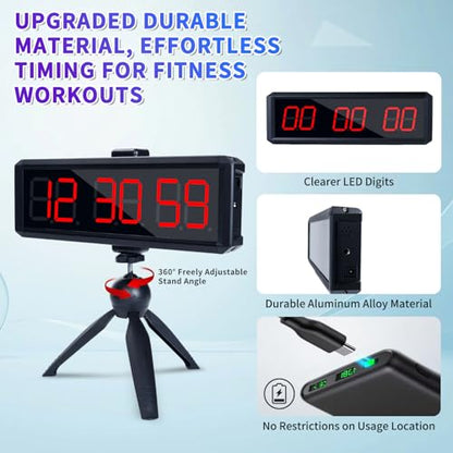 Large Stopwatch with Start/Stop Button、LED Digital Timer with Stand、360° Press Button、Stopwatch for Obstacle Course、Fitness Clock for Home Gym、Interval Timer for Exercise (1.5 red) - color: 1.5 Red